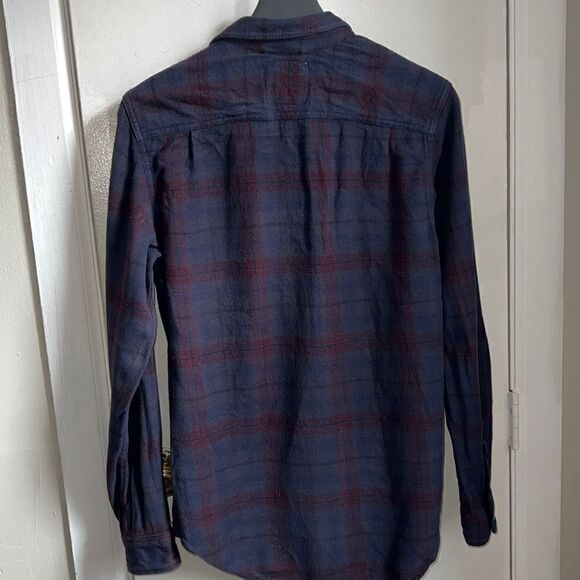 MODERN AMUSEMENT Navy and Maroon Plaid Print Flannel Shirt-S - Picture 4 of 9